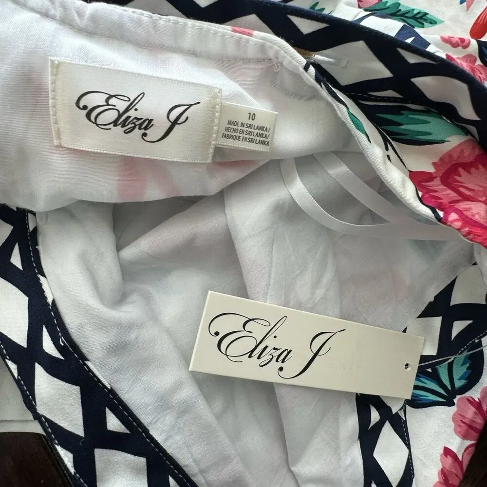 Eliza J Jumpsuit Sz 10 Floral Wide Leg NEW White Crispy Crisscross Cottagecore - Picture 4 of 11